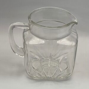 Federal Glass Pitcher Square Starburst Sunburst Clear Art Glass Vintage 6.5in